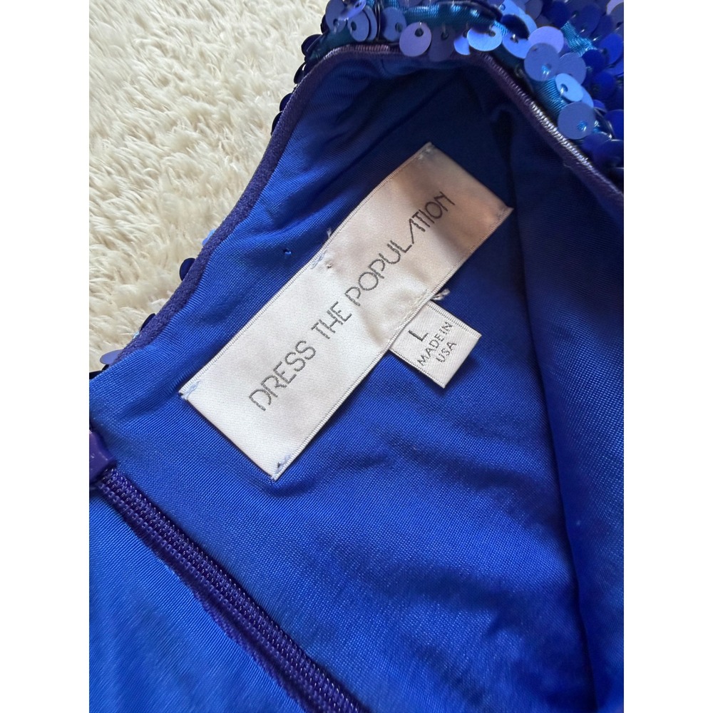 Dress The Population Royal Blue Sequin Long Sleeve Bodycon Mini Dress Large - Picture 3 of 10